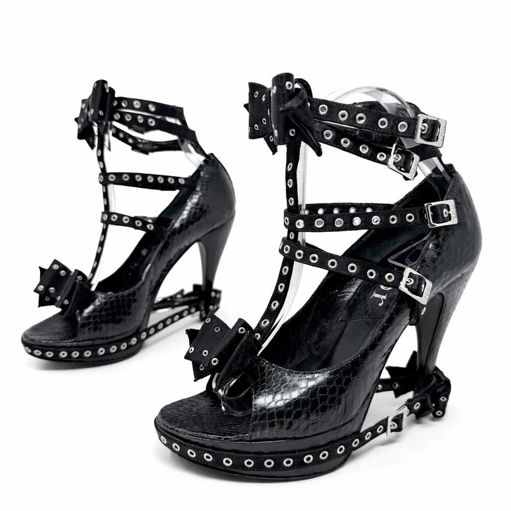 Christian Dior by John Galliano FW 2003 Bondage Bow Snakeskin Heels Size 36.5